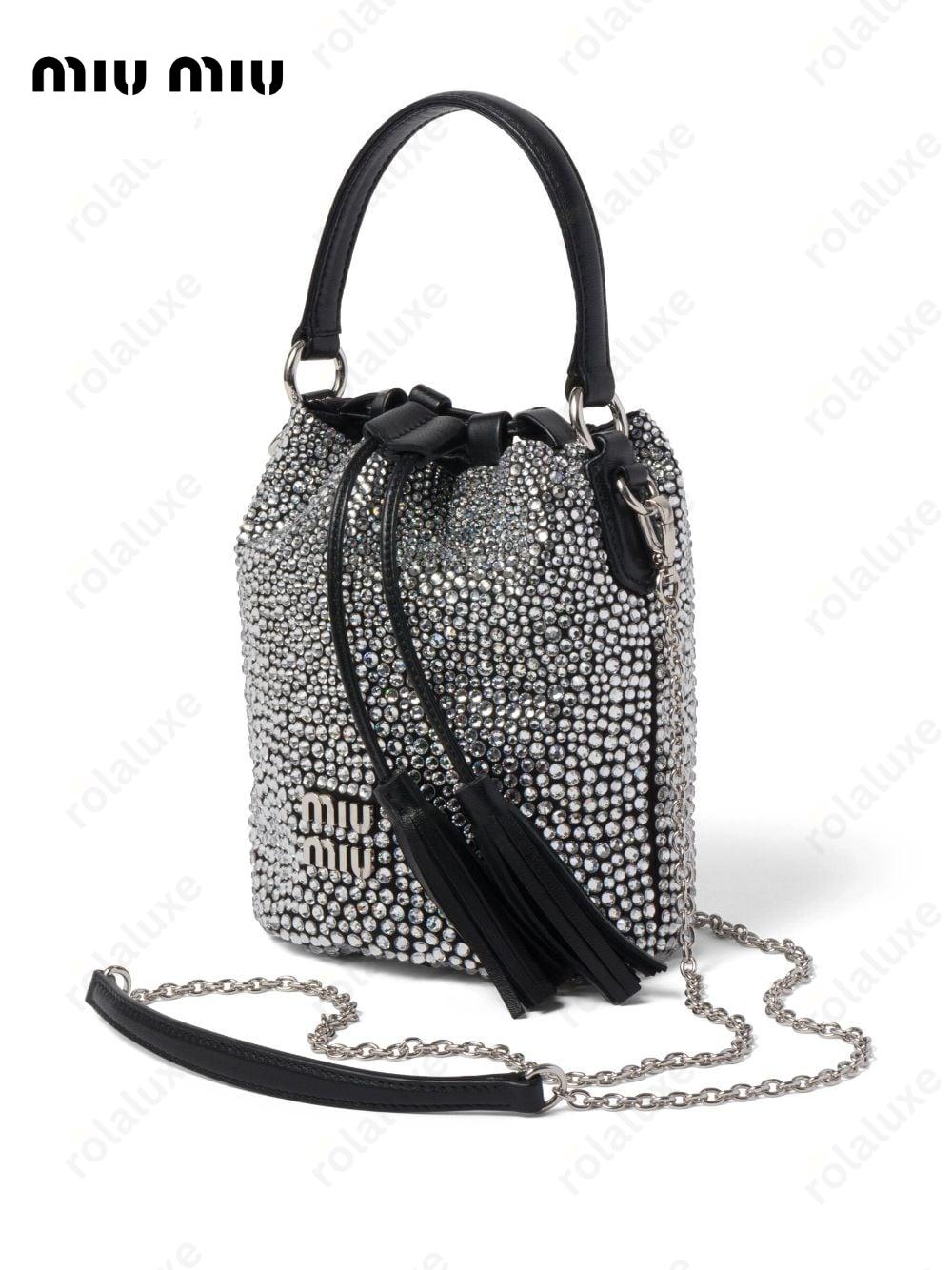 crystal-embellished satin bucket bag