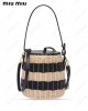 striped woven-wicker bucket bag