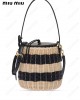 striped woven-wicker bucket bag