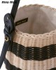 striped woven-wicker bucket bag