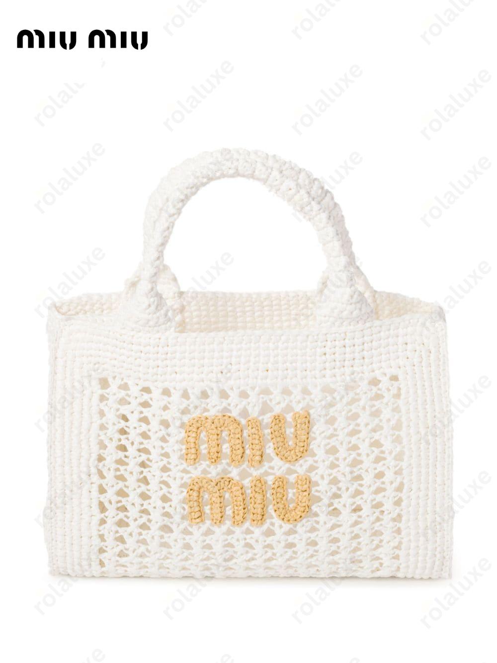 logo-lettering raffia tote bag