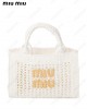 logo-lettering raffia tote bag