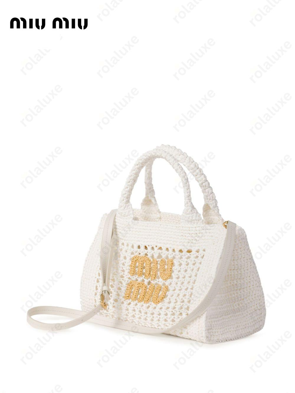 logo-lettering raffia tote bag