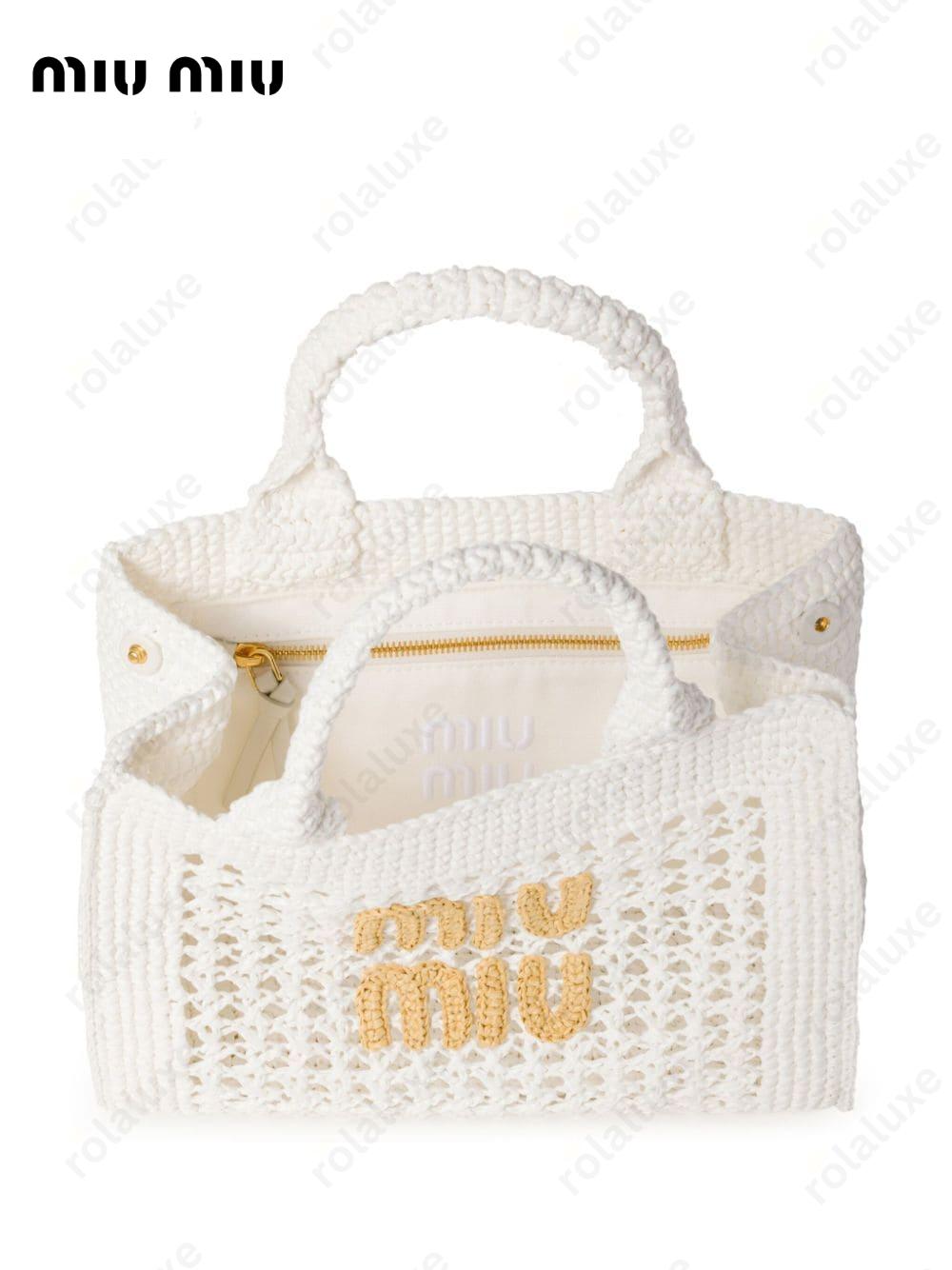 logo-lettering raffia tote bag