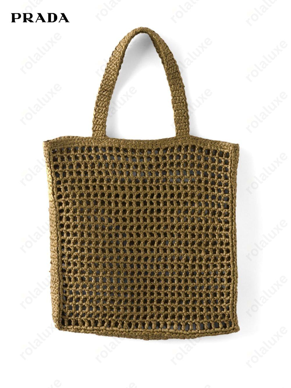 triangle-logo raffia tote bag