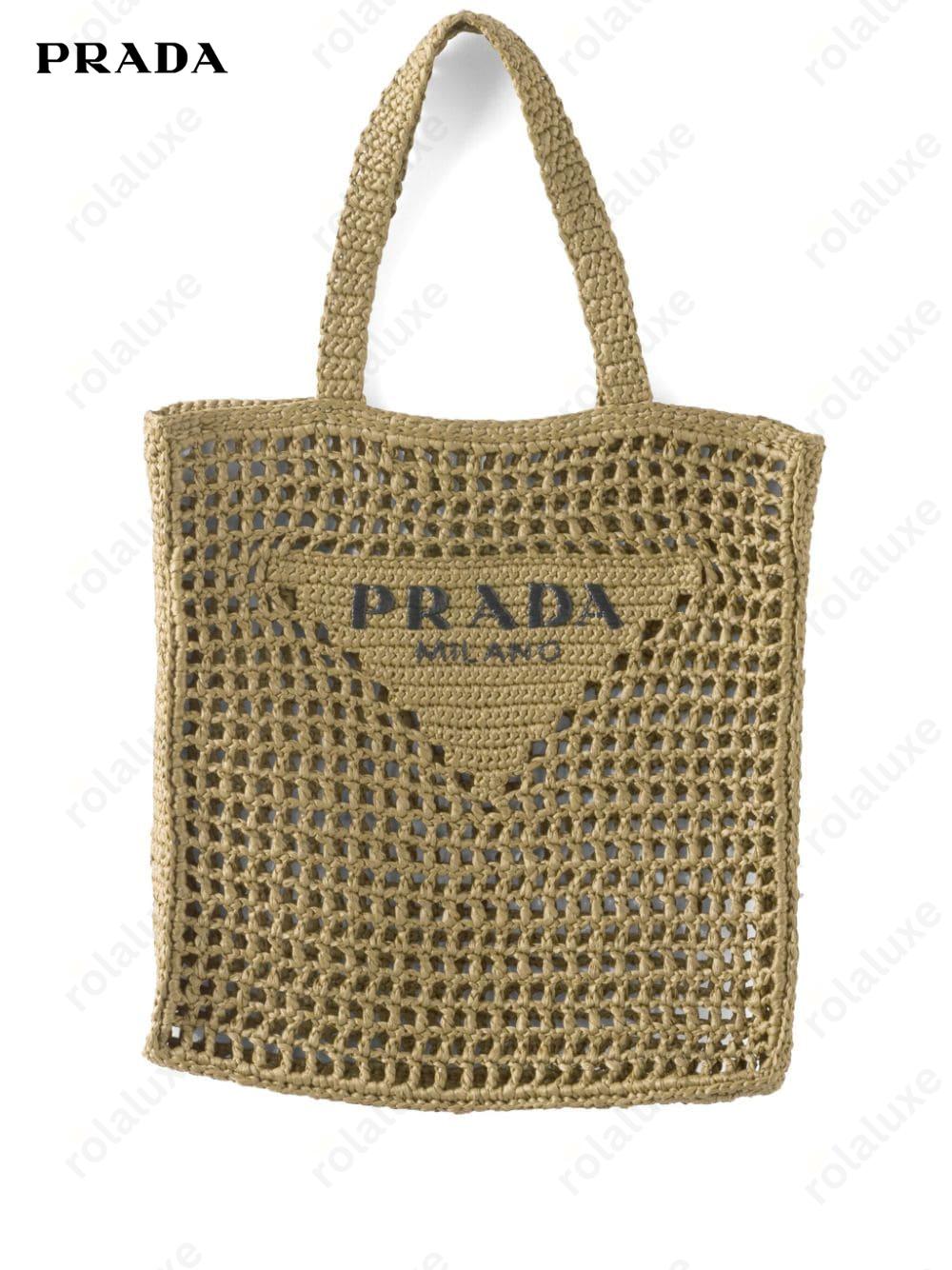 triangle-logo raffia tote bag