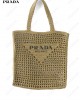 triangle-logo raffia tote bag