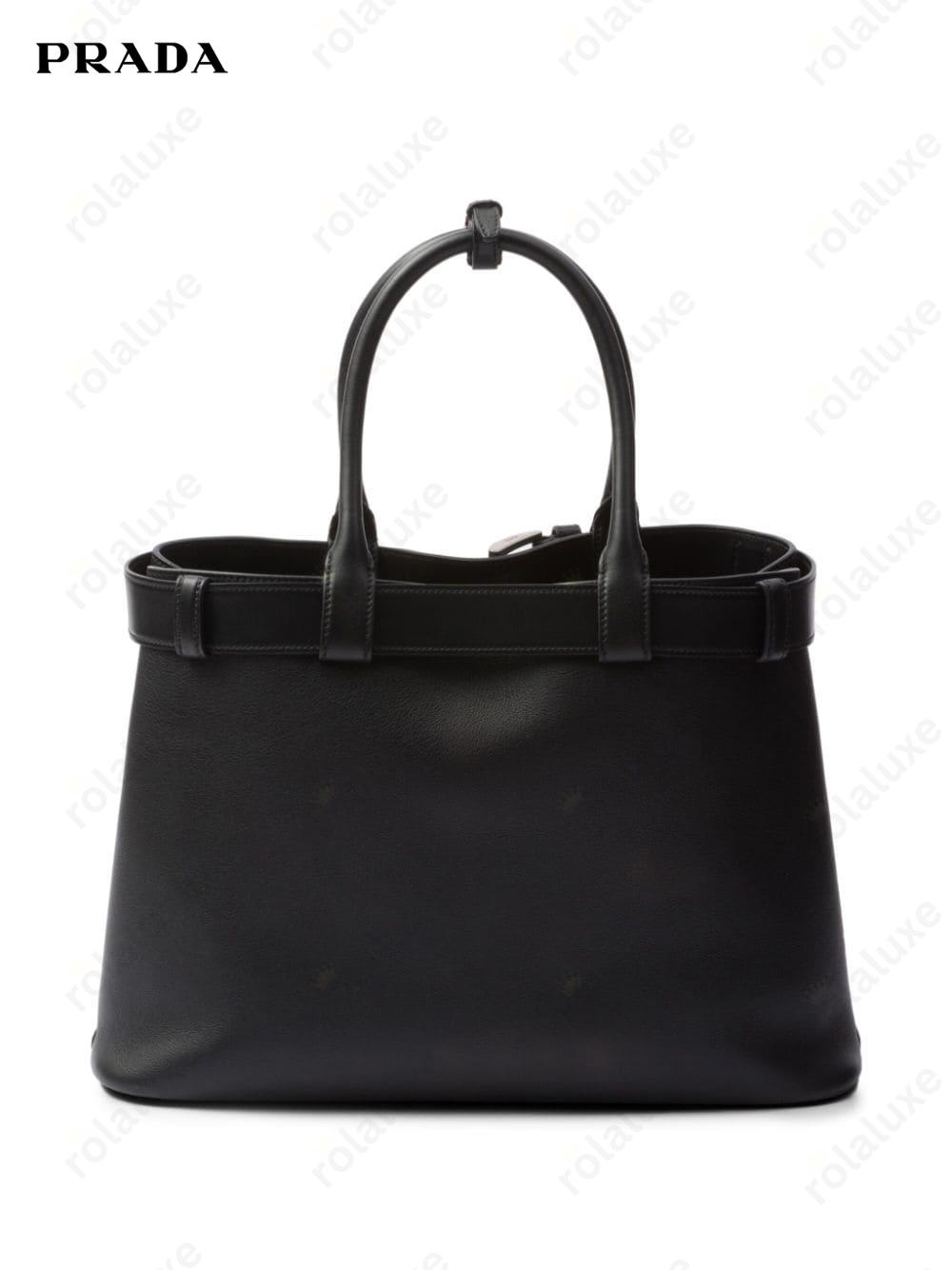 large belted leather handbag