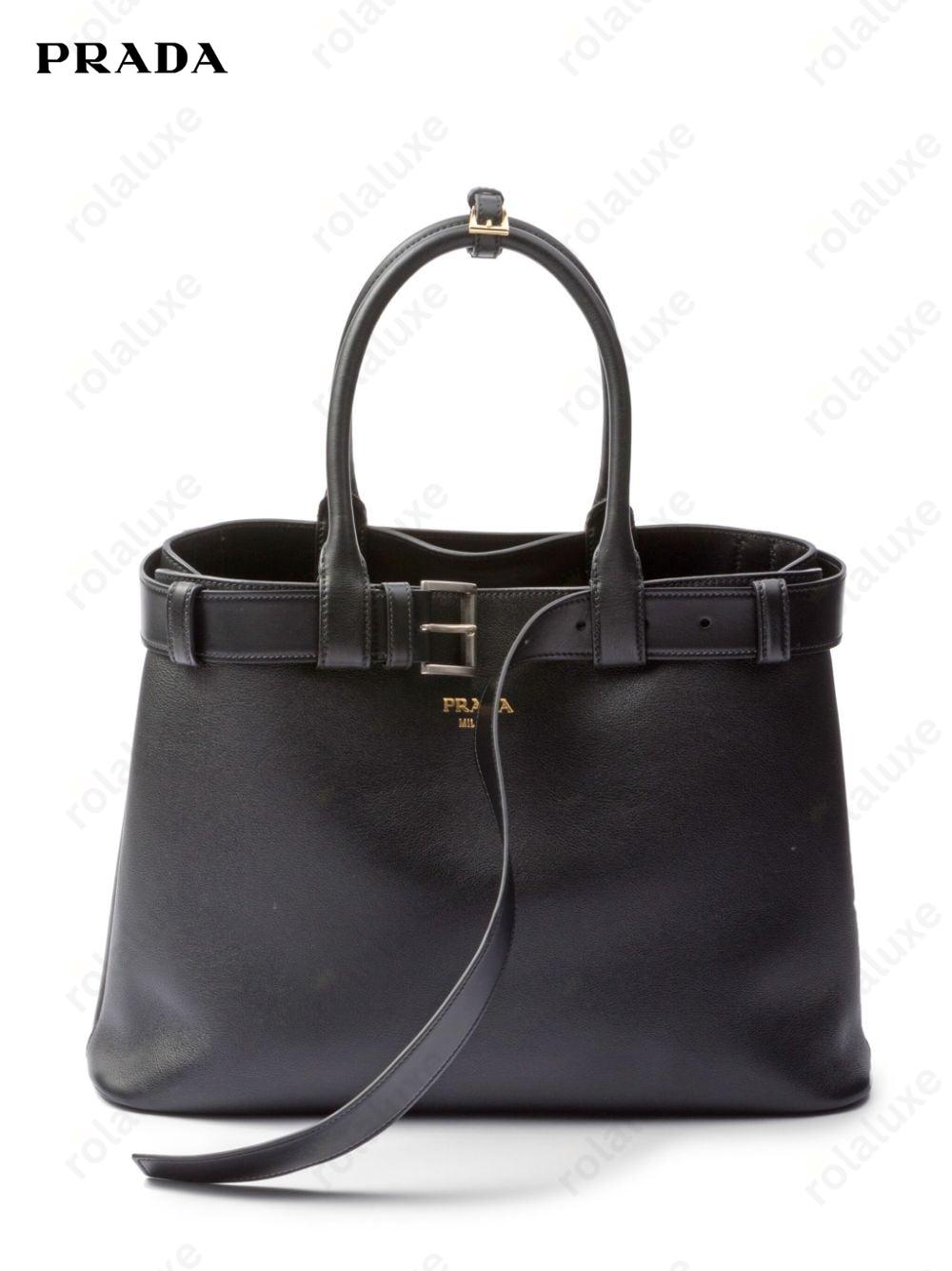 large belted leather handbag