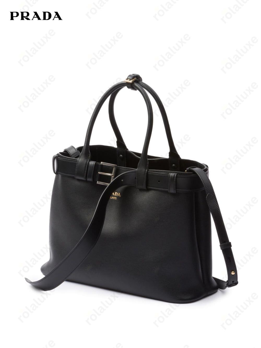 large belted leather handbag