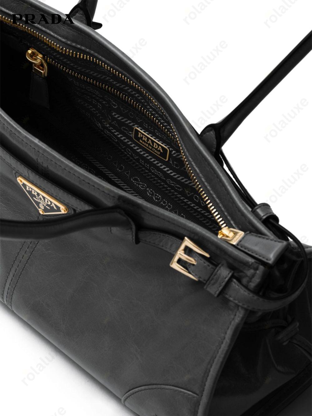 enamel triangle-logo leather tote bag