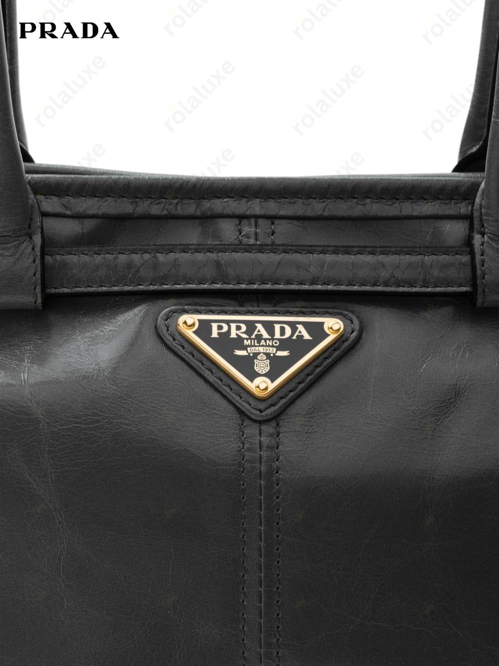 enamel triangle-logo leather tote bag