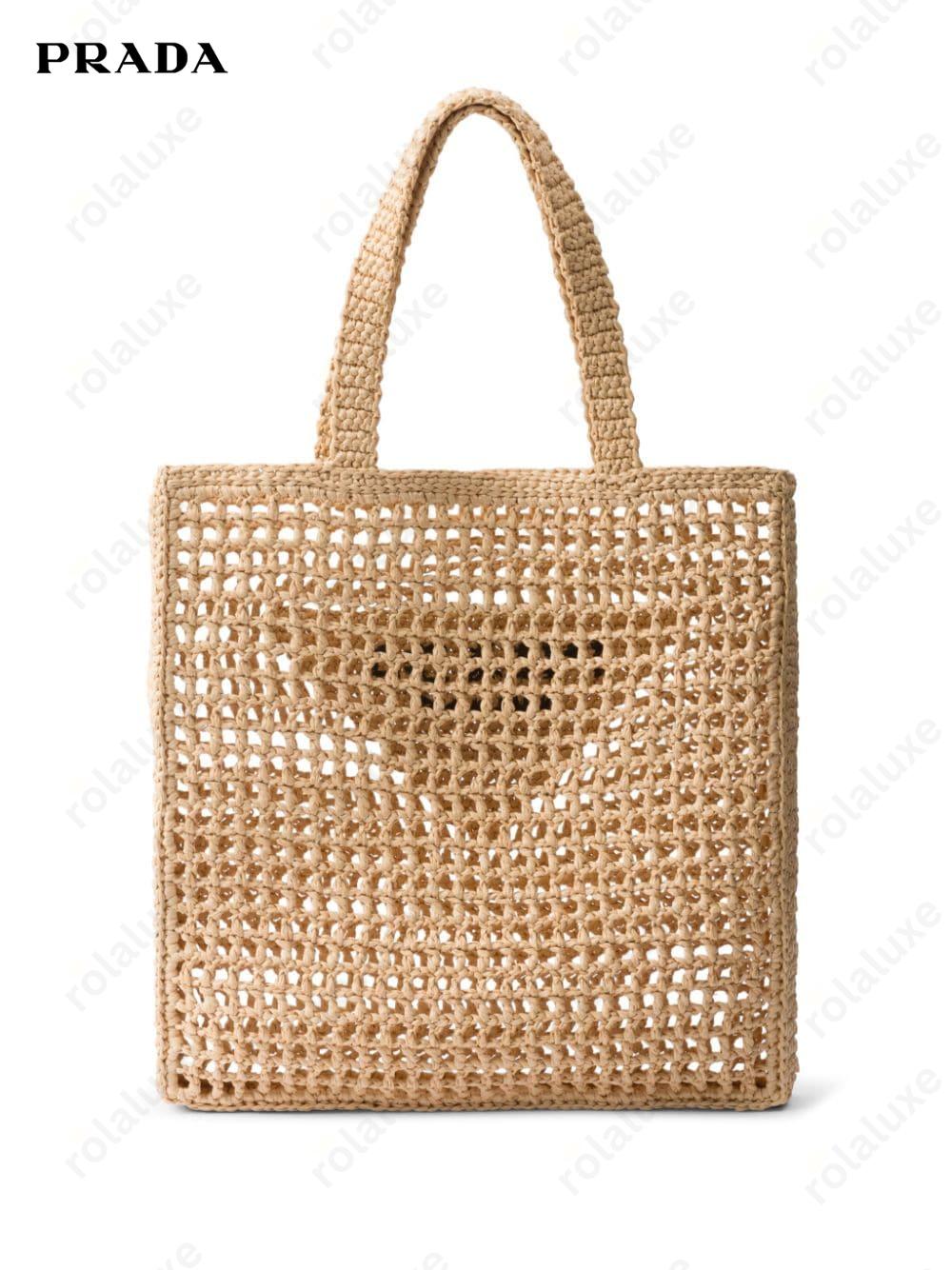 triangle-logo raffia tote bag