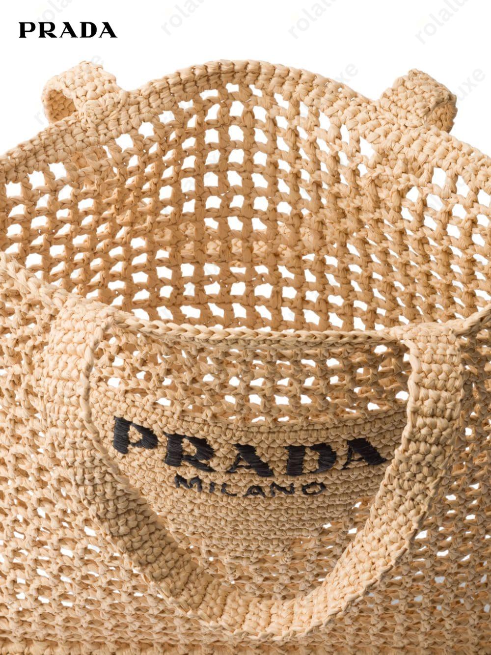 triangle-logo raffia tote bag