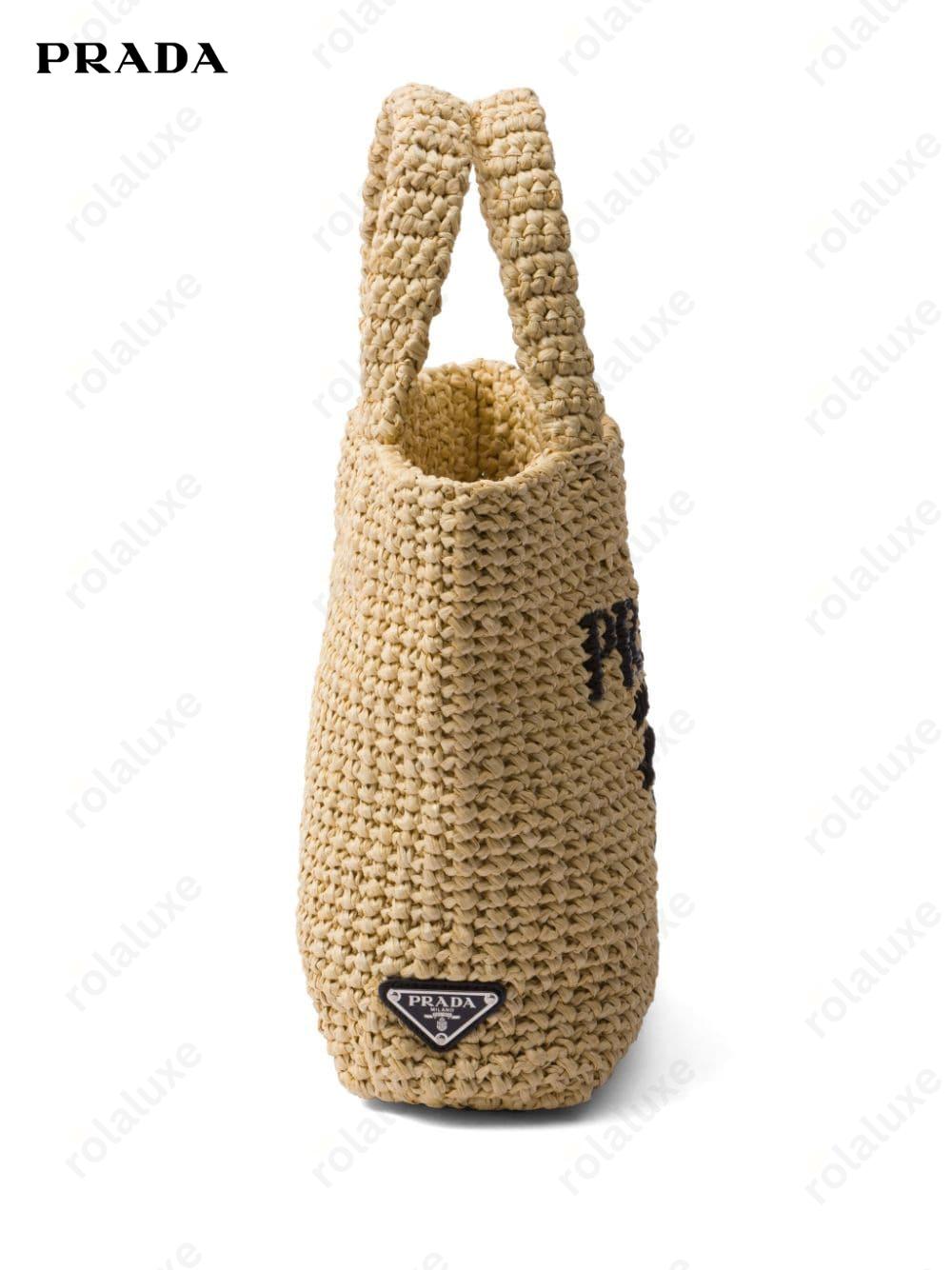 logo-embroidered straw tote bag