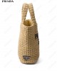 logo-embroidered straw tote bag