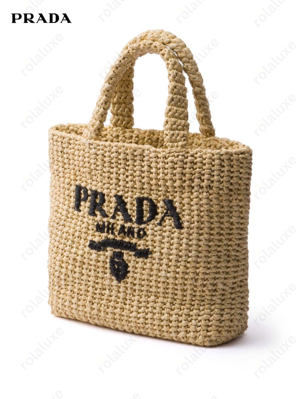 logo-embroidered straw tote bag