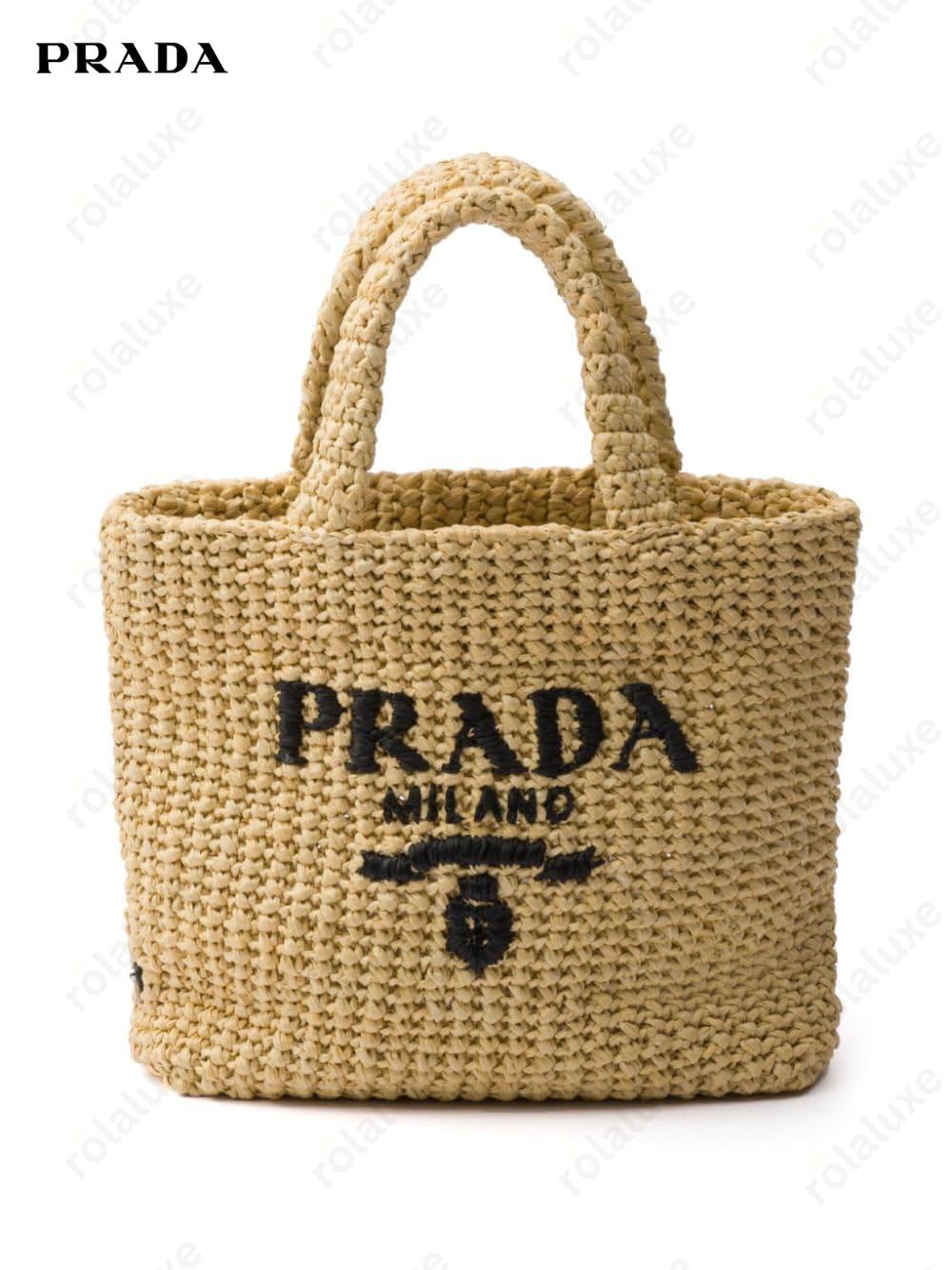 logo-embroidered straw tote bag