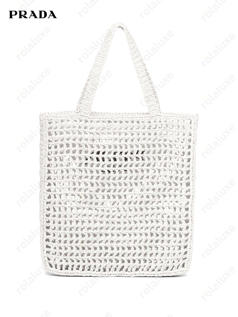 logo-print raffia tote bag