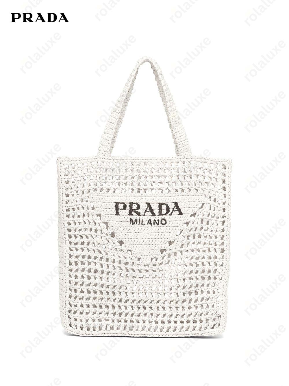 logo-print raffia tote bag