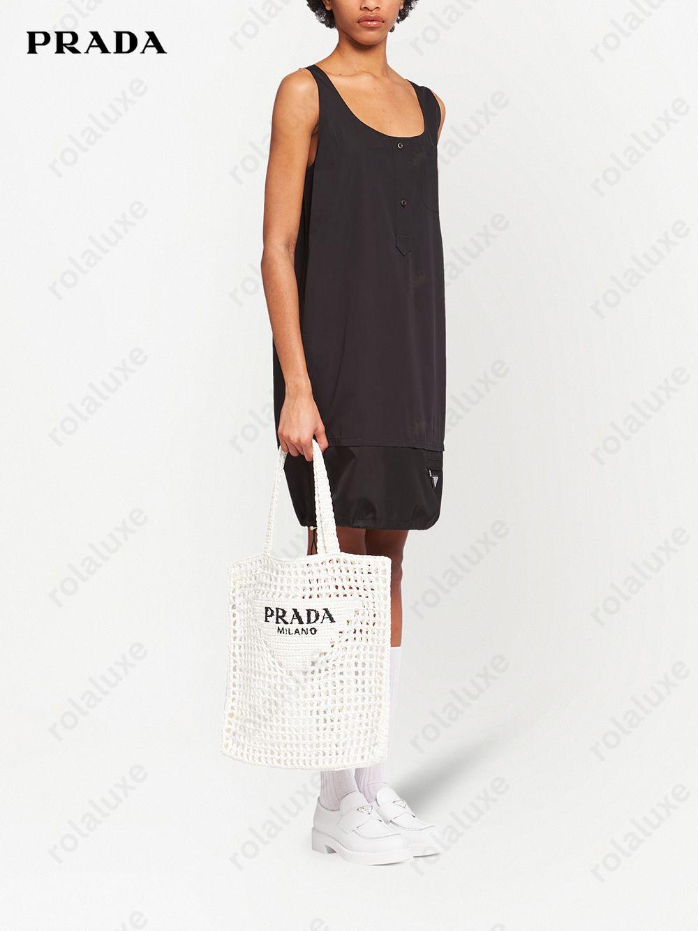 logo-print raffia tote bag