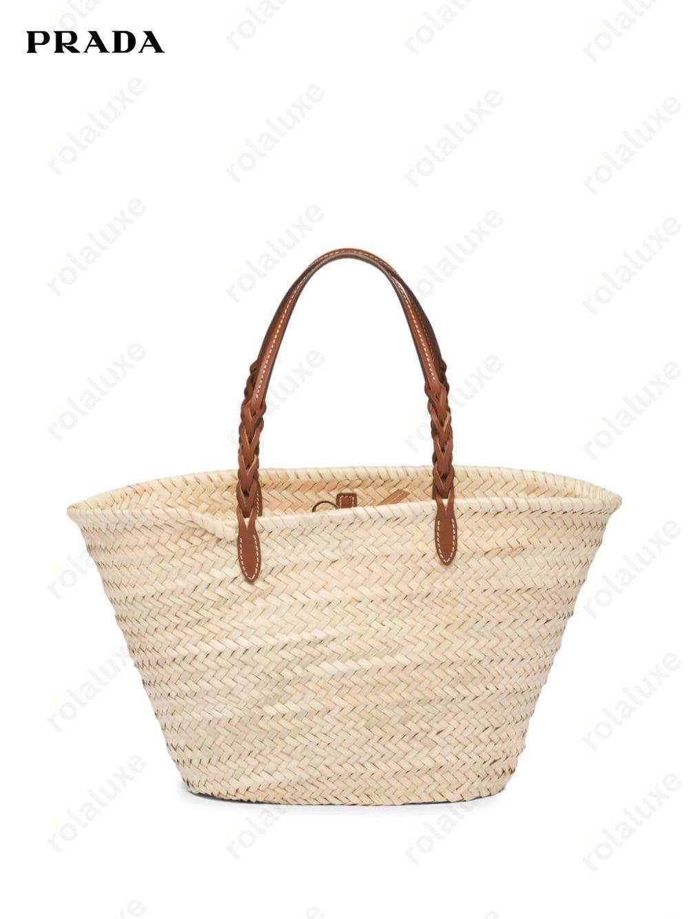 logo-patch raffia tote bag