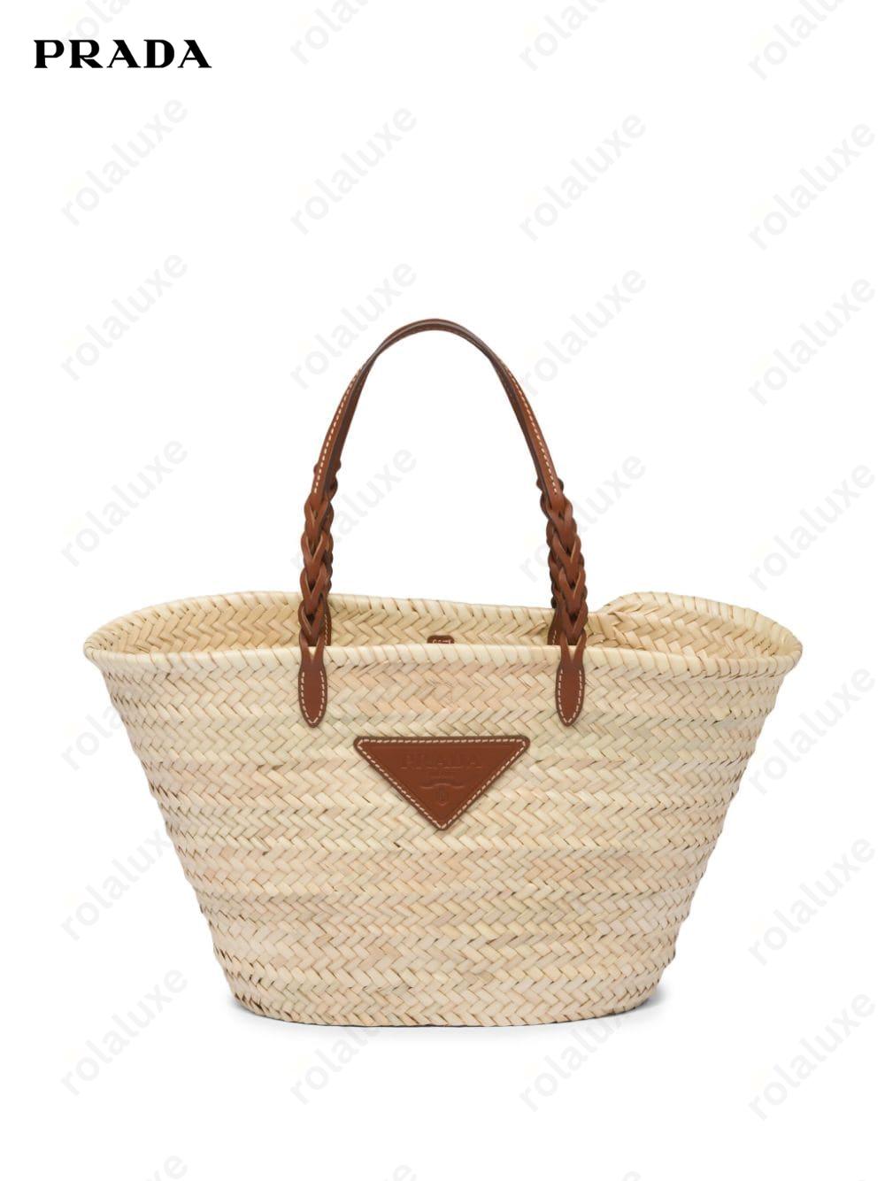 logo-patch raffia tote bag