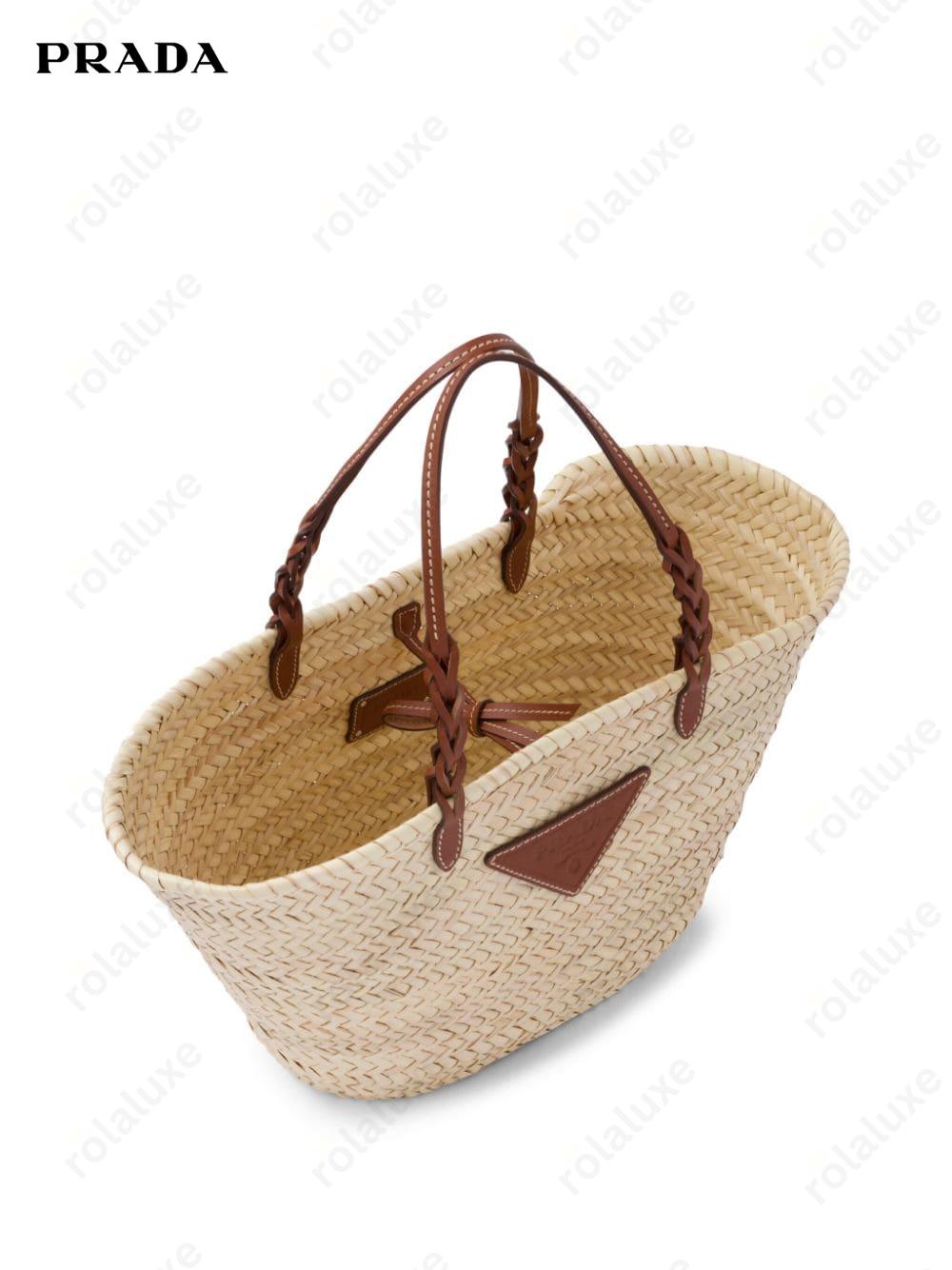 logo-patch raffia tote bag