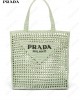 triangle-logo crochet rafia tote bag