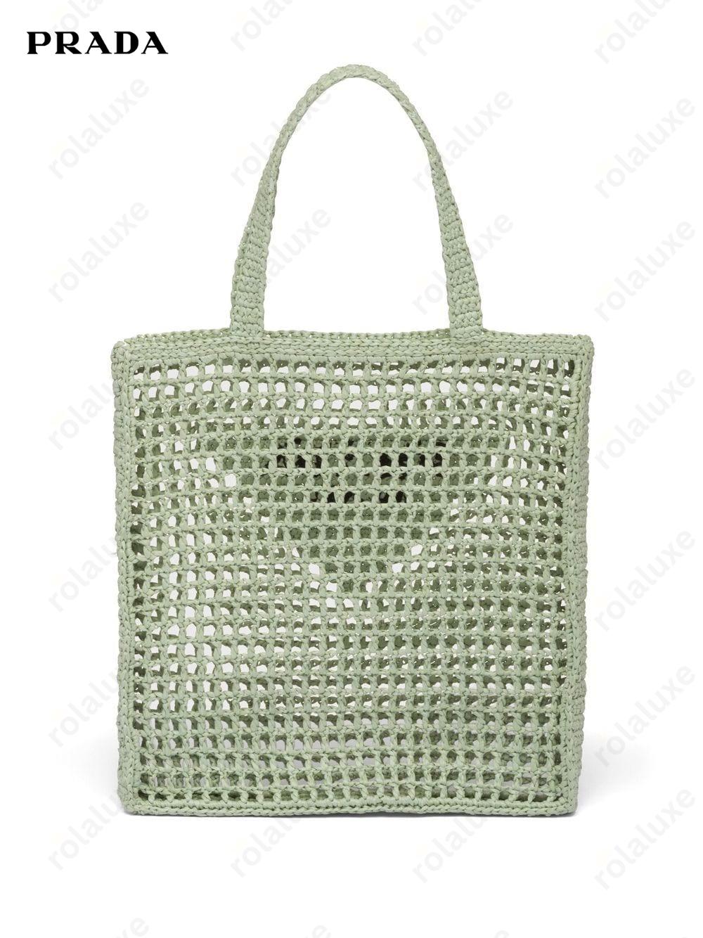 triangle-logo crochet rafia tote bag