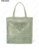 triangle-logo crochet rafia tote bag