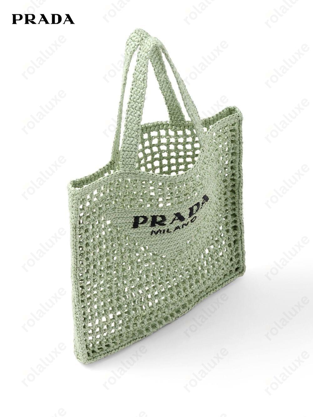 triangle-logo crochet rafia tote bag