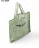 triangle-logo crochet rafia tote bag