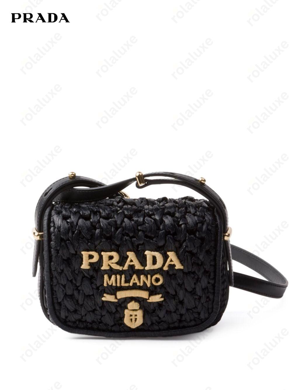 logo-embroidered interwoven shoulder bag