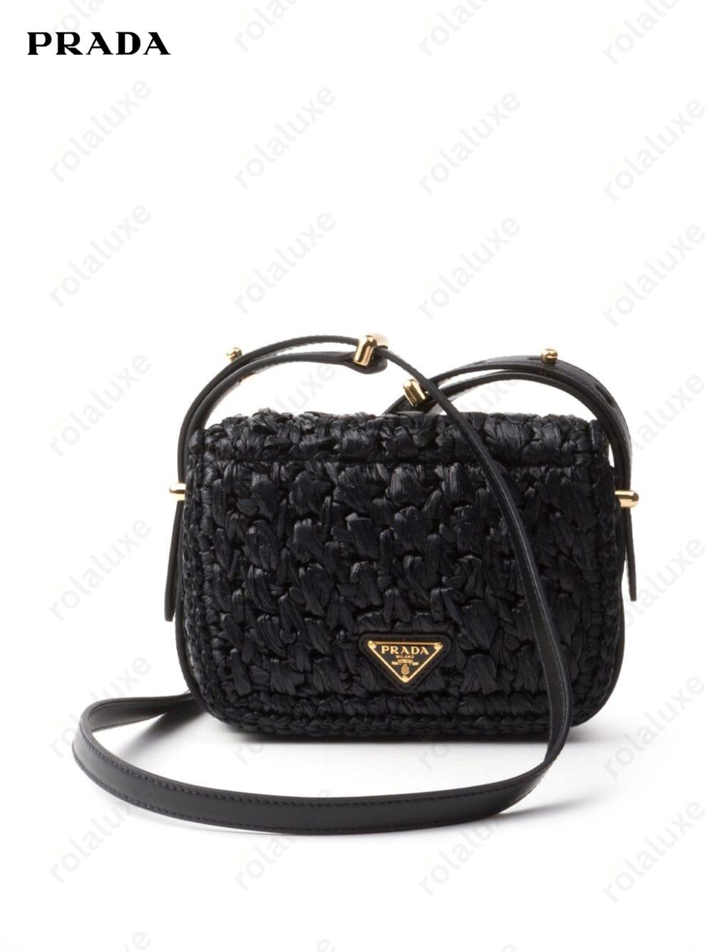 logo-embroidered interwoven shoulder bag