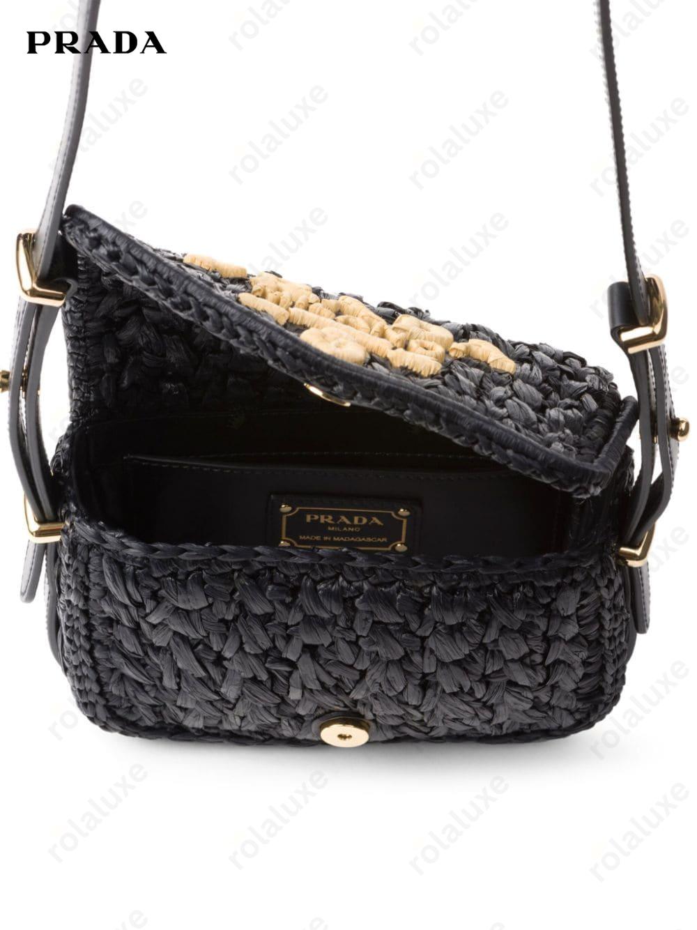 logo-embroidered interwoven shoulder bag